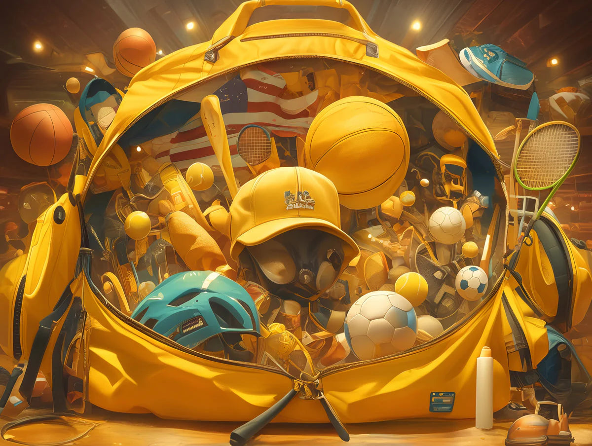Sports Equipment Mural Wallpaper in Bedroom Various Colors (Yellow, Brown, Orange, etc.) of Sports Mural Wallpaper - room preview 02