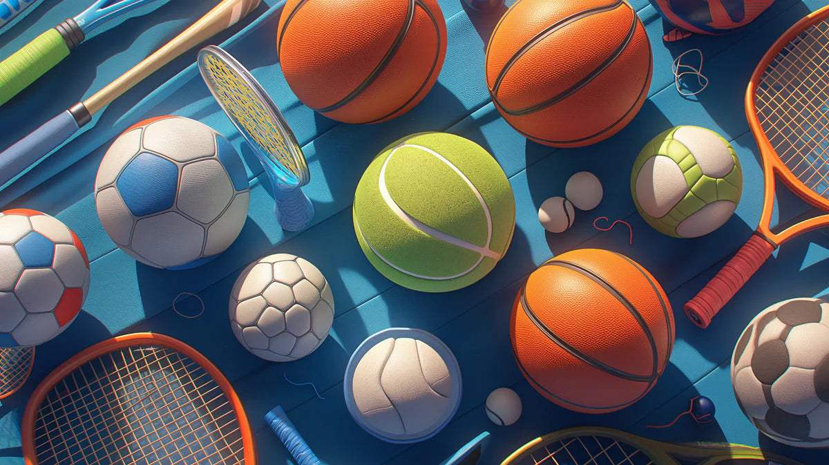 Sports Balls Mural Wallpaper in Bedroom Various Colors (Blue, Orange, Green, etc.) of Sports Balls Mural Wallpaper - room preview 02