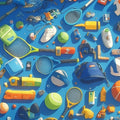 Sports Balls Mural Wallpaper in Nursey Various Colors (Blue, Orange, Green, etc.) of Sports Balls Mural Wallpaper - room preview 02