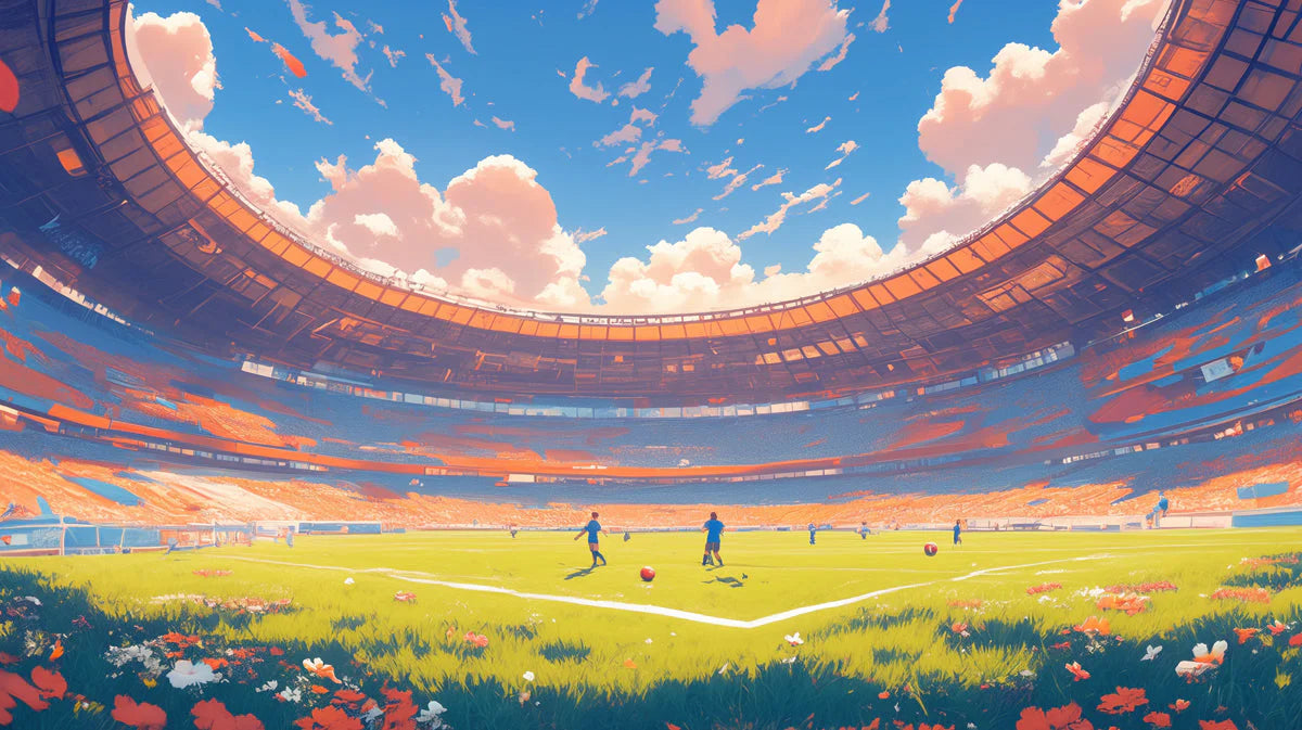 Stadium Mural Wallpaper in Playroom Blue, Orange, and Various Colors of Stadium Mural Wallpaper - room preview 02