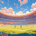 Stadium Mural Wallpaper in Playroom Blue, Orange, and Various Colors of Stadium Mural Wallpaper - room preview 02