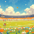 Stadium Mural Wallpaper in Playroom Blue, Orange, and Various Colors of Stadium Mural Wallpaper - room preview 02