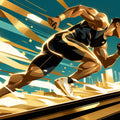 Running Athlete Mural Wallpaper in Living Room Blue, Gold, and Black Running Athlete Mural Wallpaper - room preview 02