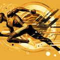 Running Athlete Mural Wallpaper in Living Room Blue, Gold, and Black Running Athlete Mural Wallpaper - room preview 02
