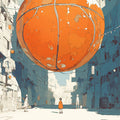 Giant Basketball in Alley Mural Wallpaper in Bedroom Orange, Blue, and Various Colors Basketball Mural Wallpaper - room preview 02
