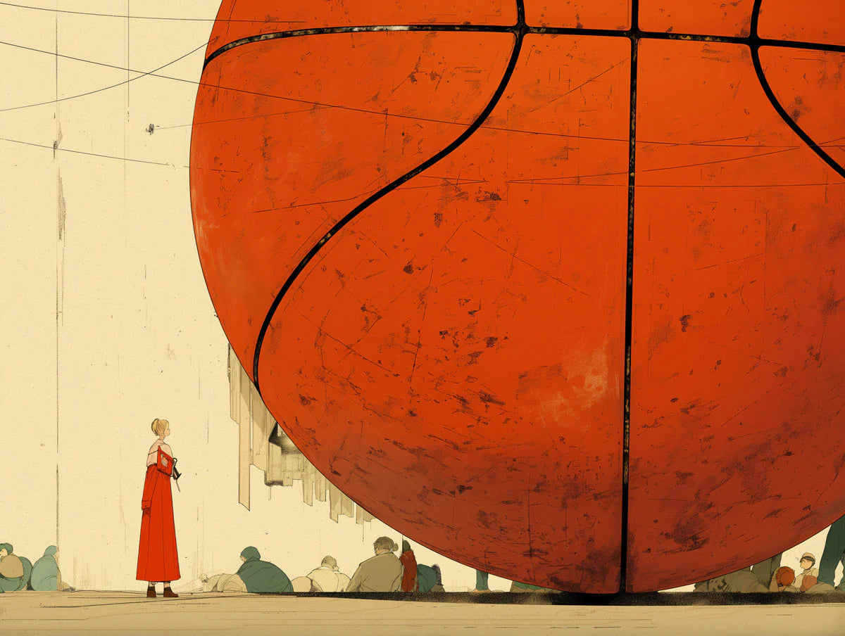 Giant Basketball in Alley Mural Wallpaper in Bedroom Orange, Blue, and Various Colors Basketball Mural Wallpaper - room preview 02