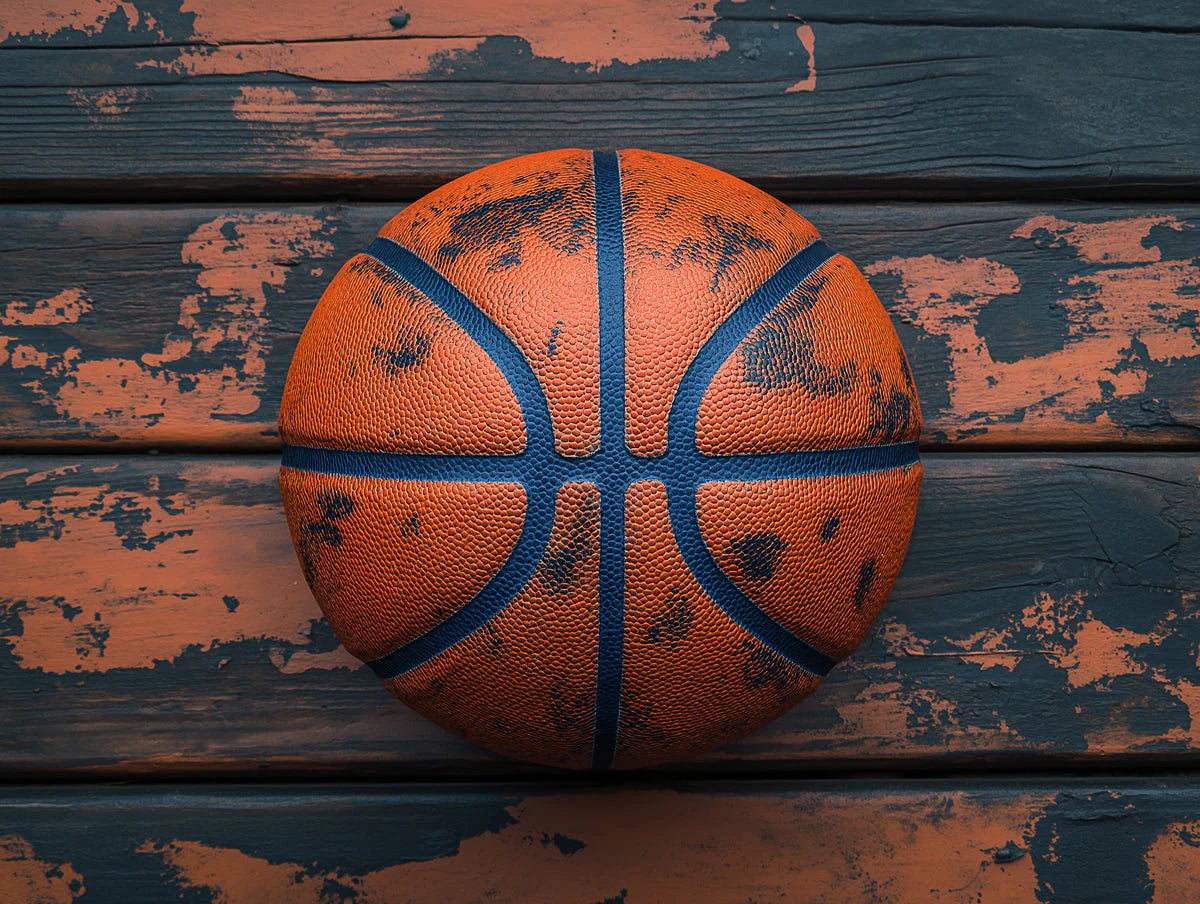 Rustic Basketball Mural Wallpaper for a kids's room or playroom Orange, Blue, and Brown Basketball Mural Wallpaper - room preview 02