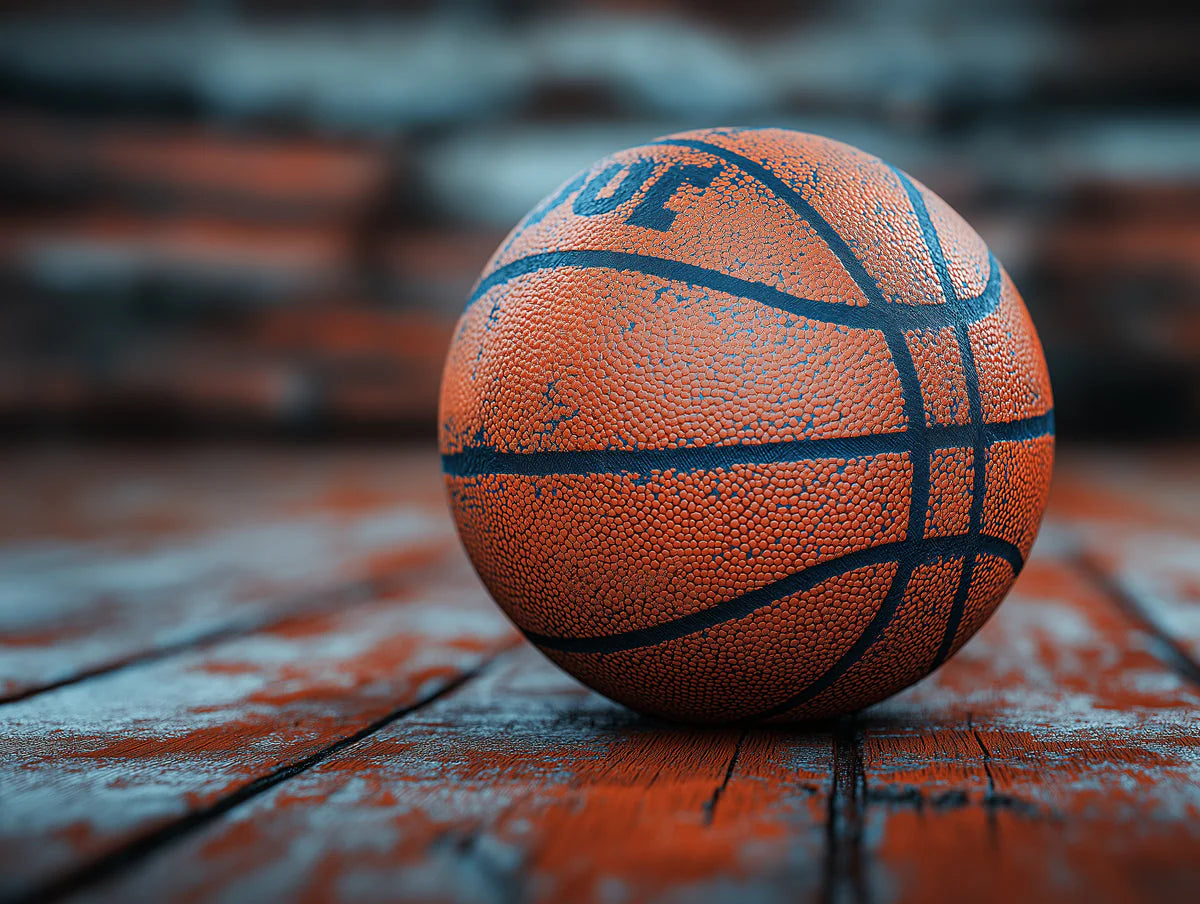 Rustic Basketball Mural Wallpaper in Play room Orange, Blue, and Brown Basketball Mural Wallpaper - room preview 02