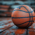 Rustic Basketball Mural Wallpaper in Play room Orange, Blue, and Brown Basketball Mural Wallpaper - room preview 02