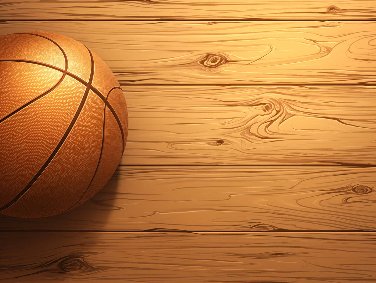 Rustic Basketball Mural Wallpaper for a kids's room or playroom Orange, Blue, and Brown Basketball Mural Wallpaper - room preview 02