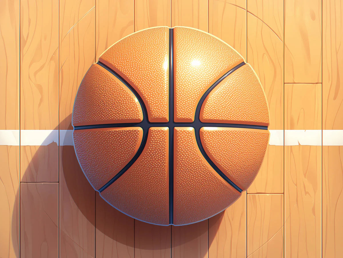 Rustic Basketball Mural Wallpaper for a kids's room Orange, Blue, and Brown Basketball Mural Wallpaper - room preview 02