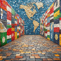 World Map Mosaic Mural Wallpaper in Living Room Various Colors (Blue, Red, Yellow, etc.) of World Map Mural Wallpaper - room preview 02