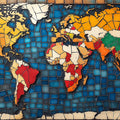 World Map Mosaic Mural Wallpaper in Living Room Various Colors (Blue, Red, Yellow, etc.) of World Map Mural Wallpaper - room preview 02