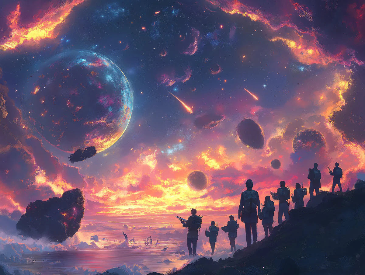 Cosmic Landscape Mural Wallpaper in Office Various Colors (Purple, Orange, Blue, etc.) of Spaceship Mural Wallpaper - room preview 02