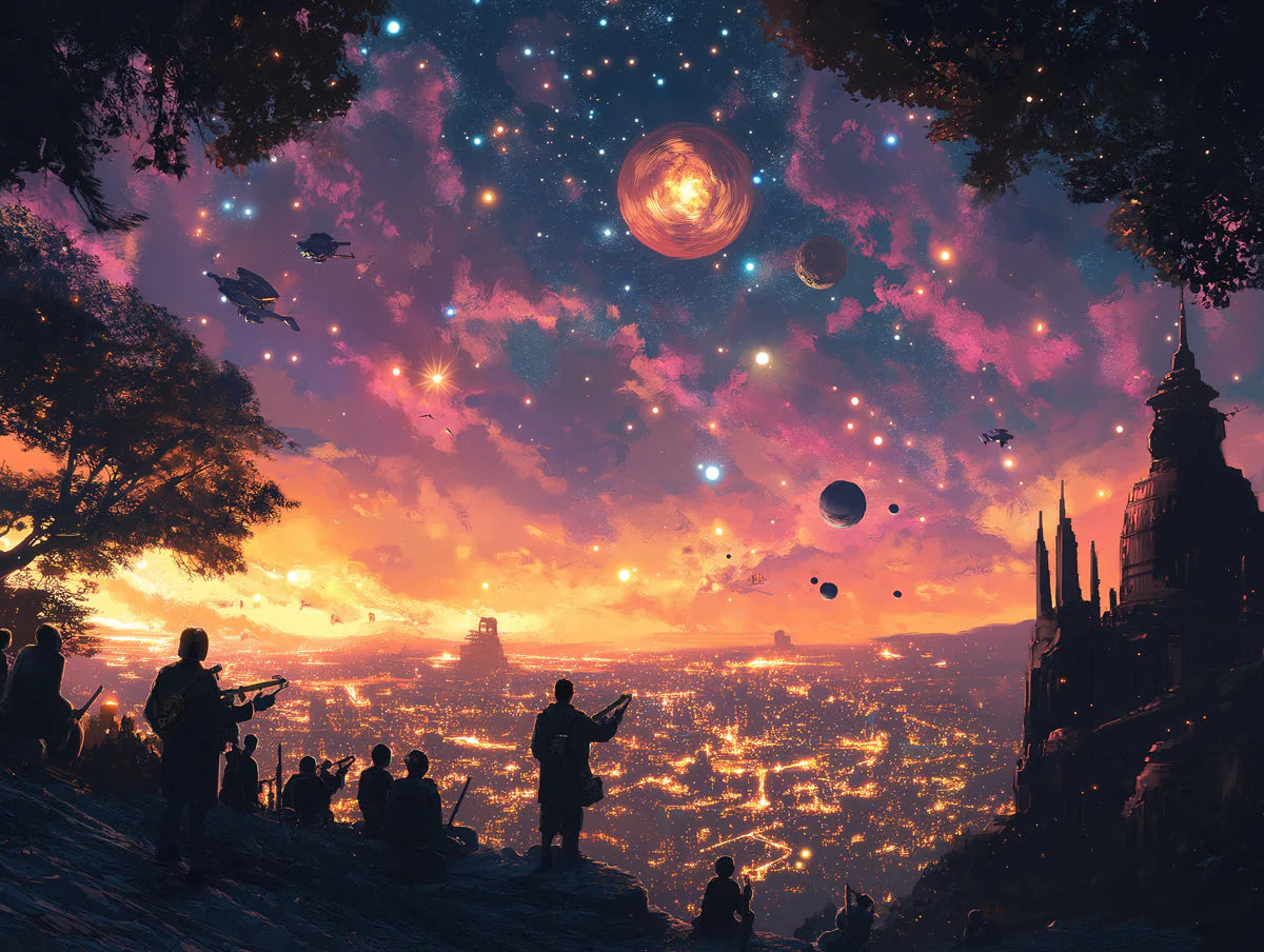 Cosmic Landscape Mural Wallpaper in Office Various Colors (Purple, Orange, Blue, etc.) of Spaceship Mural Wallpaper - room preview 02