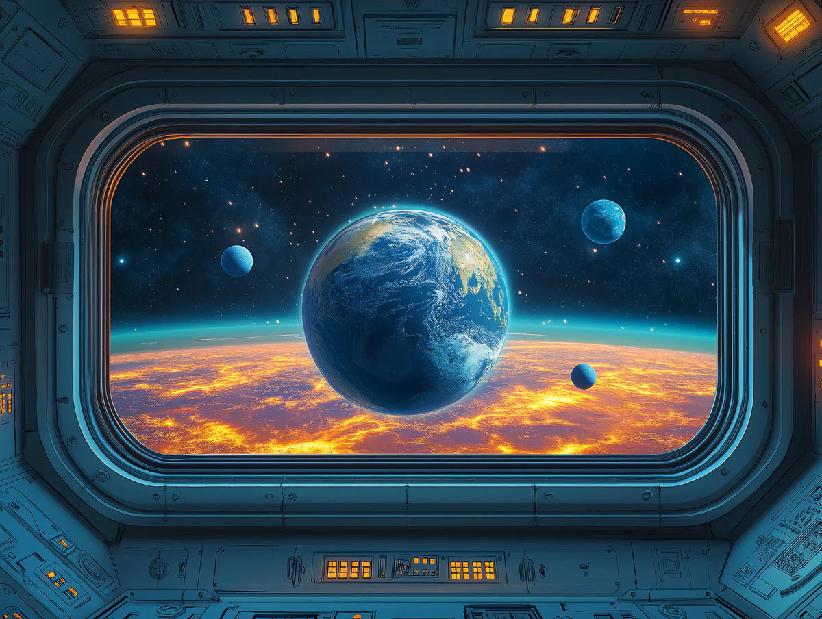 Spaceship Interior View Mural Wallpaper in Child's Room Various Colors (Blue, Orange, etc.) of Spaceship Mural Wallpaper - room preview 02