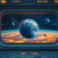 Spaceship Interior View Mural Wallpaper in Child's Room Various Colors (Blue, Orange, etc.) of Spaceship Mural Wallpaper - room preview 02