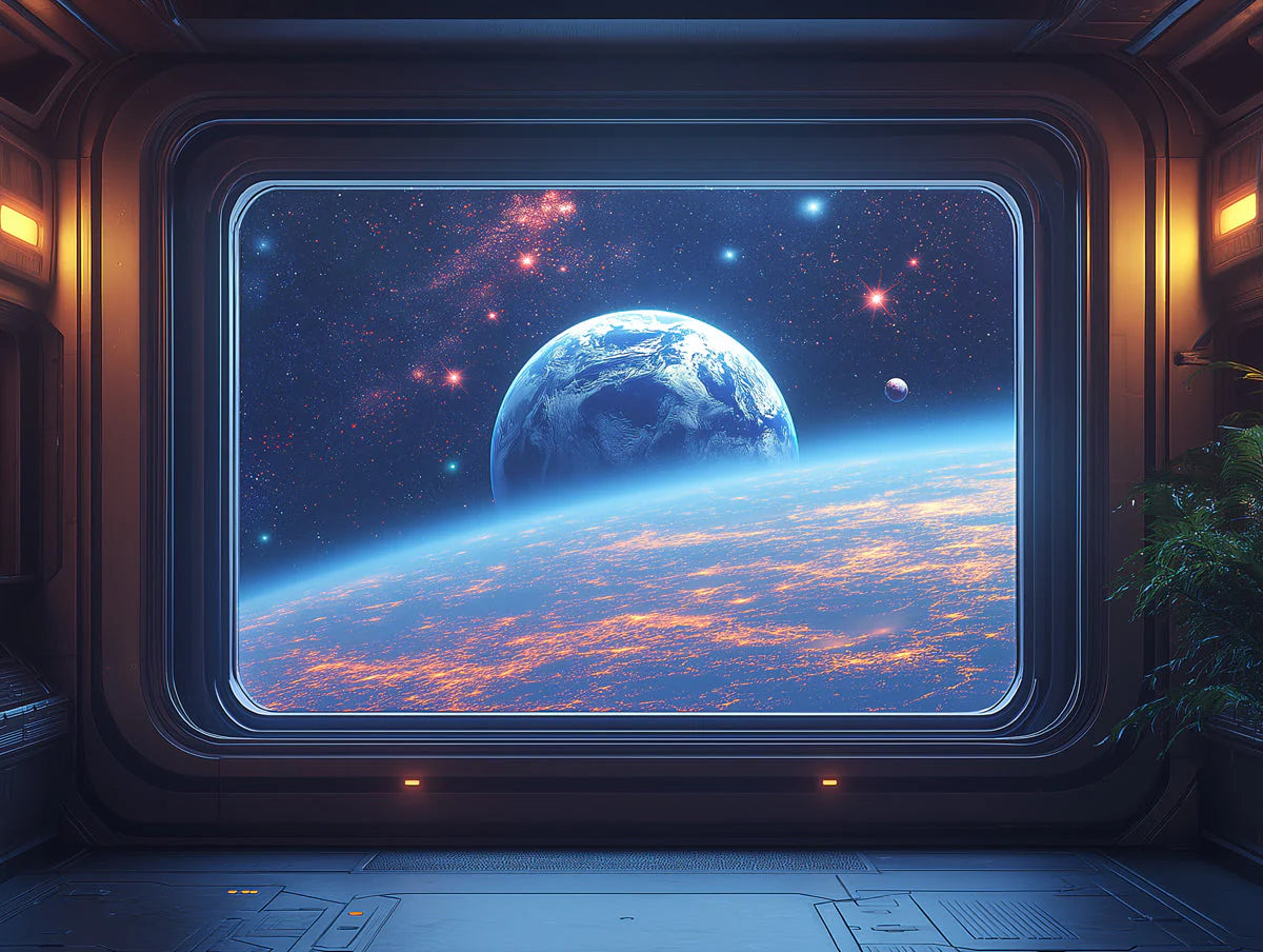 Spaceship Interior View Mural Wallpaper in Child's Room Various Colors (Blue, Orange, etc.) of Spaceship Mural Wallpaper - room preview 02