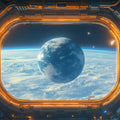 Spaceship Interior View Mural Wallpaper in Child's Room Various Colors (Blue, Orange, etc.) of Spaceship Mural Wallpaper - room preview 02