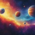 Cartoon Space Scene Wallpaper in Child's Room Various Colors of Space (Pink, Yellow, Blue, etc.) Mural Wallpaper - room preview 02