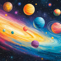 Cartoon Space Scene Wallpaper in Child's Room Various Colors of Space (Pink, Yellow, Blue, etc.) Mural Wallpaper - room preview 02