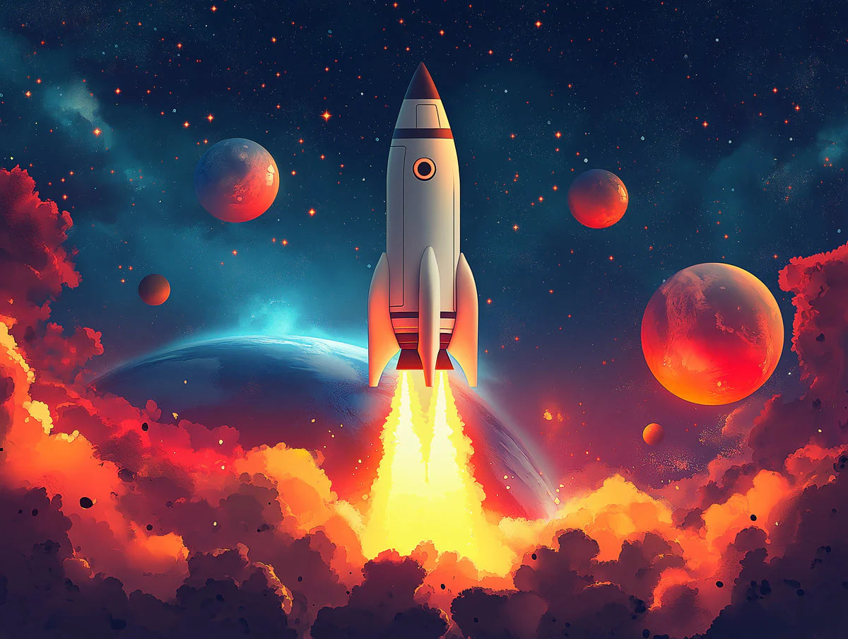 Rocket Launch Mural Wallpaper in Bedroom Various Colors (Blue, Red, Orange, etc.) of Rocket Mural Wallpaper - room preview 02