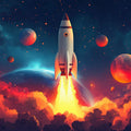 Rocket Launch Mural Wallpaper in Bedroom Various Colors (Blue, Red, Orange, etc.) of Rocket Mural Wallpaper - room preview 02