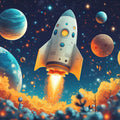 Rocket Launch Mural Wallpaper in Bedroom Various Colors (Blue, Red, Orange, etc.) of Rocket Mural Wallpaper - room preview 02