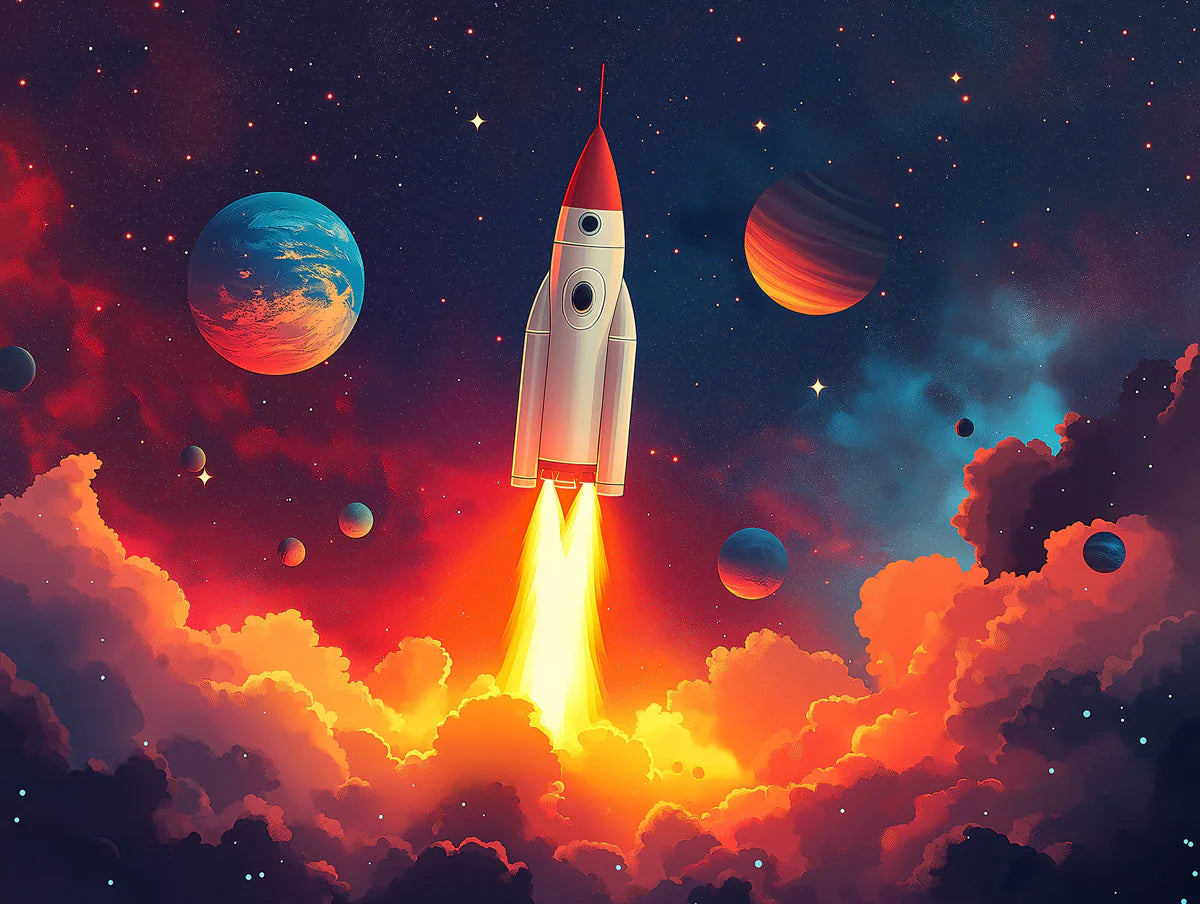 Rocket Launch Mural Wallpaper in Bedroom Various Colors (Blue, Red, Orange, etc.) of Rocket Mural Wallpaper - room preview 02