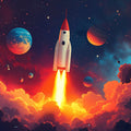 Rocket Launch Mural Wallpaper in Bedroom Various Colors (Blue, Red, Orange, etc.) of Rocket Mural Wallpaper - room preview 02