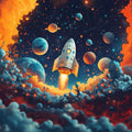 Rocket Launch Mural Wallpaper in Bedroom Various Colors (Blue, Red, Orange, etc.) of Rocket Mural Wallpaper - room preview 02