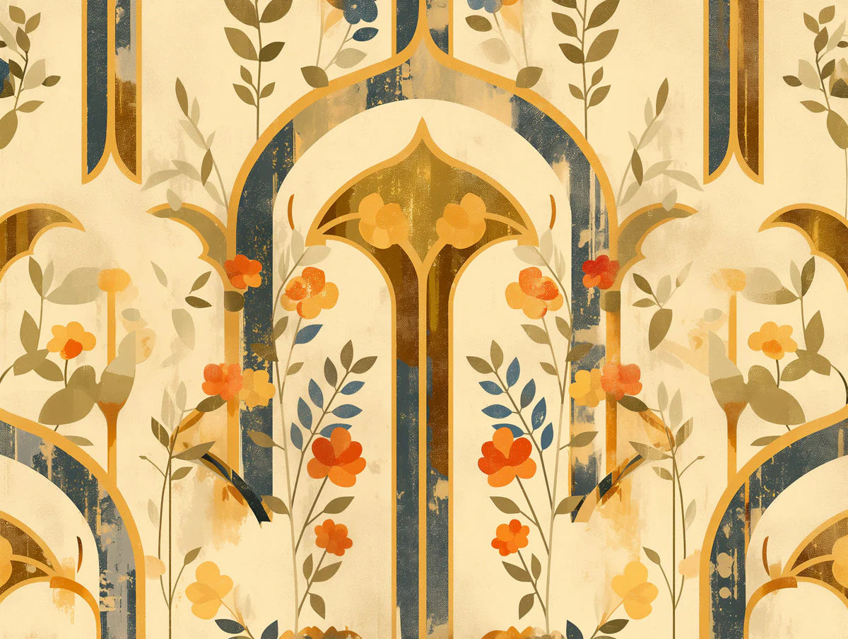 Botanical Arch Wallpaper in Living Room Various Colors (Green, Brown, Beige, etc.) of Botanical Arch Mural Wallpaper - room preview 02
