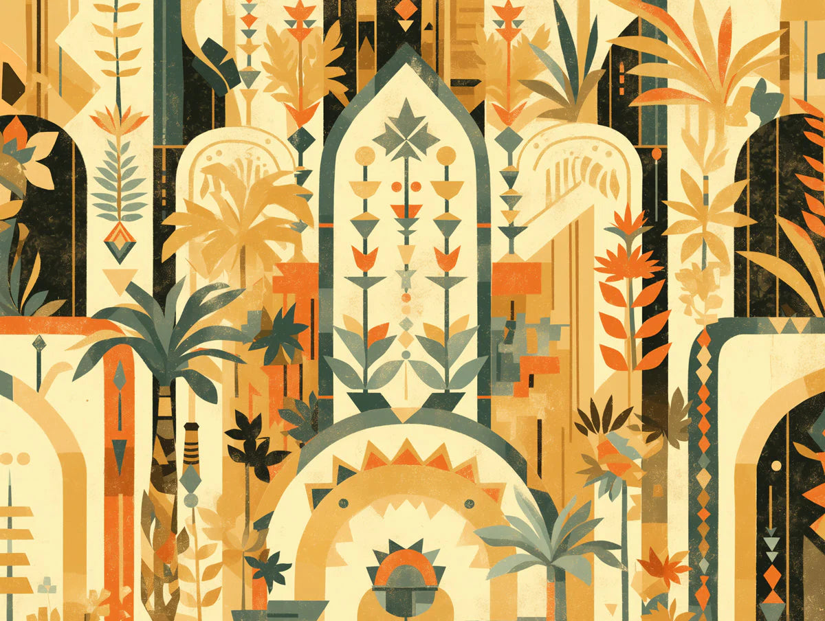 Botanical Arch Wallpaper in Living Room Various Colors (Green, Brown, Beige, etc.) of Botanical Arch Mural Wallpaper - room preview 02