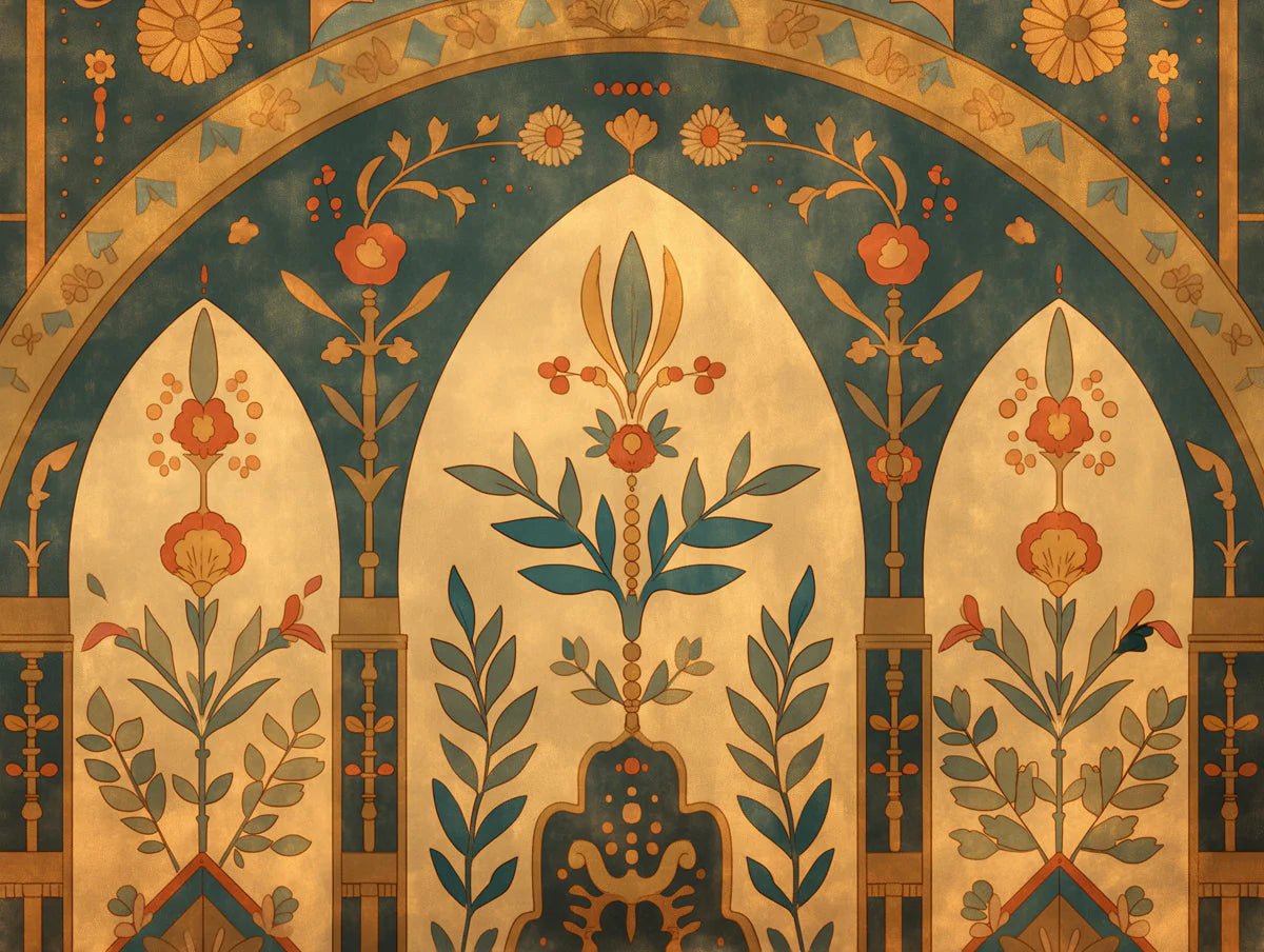 Botanical Arch Wallpaper in Living Room Various Colors (Green, Brown, Beige, etc.) of Botanical Arch Mural Wallpaper - room preview 02