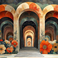 Floral Stained Glass Wallpaper in Living Room Various Colors (Red, Orange, Green, etc.) of Flowers Mural Wallpaper - room preview 02