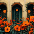 Floral Stained Glass Wallpaper for commercial space Various Colors (Red, Orange, Green, etc.) of Flowers Mural Wallpaper - room preview 02