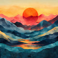 Mountain Sunset Mural Wallpaper in Bedroom Various Colors (Orange, Red, Blue, etc.) of Sunset Mural Wallpaper - room preview 02