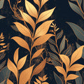 Dark Leafy Wallpaper in Living Room Various Colors (Gold, Green, Black, etc) of Leaves Mural Wallpaper - room preview 02