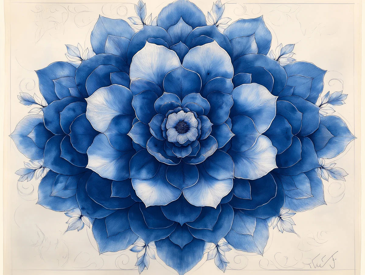 Blue Floral Wallpaper in Bedroom Various Colors (Blue, White, etc.) of Flowers Mural Wallpaper - room preview 02