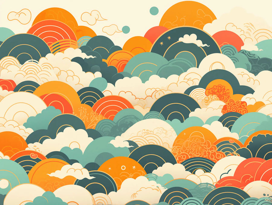 Papier peint coucher de soleil nuageux dans le salon différentes couleurs (Orange, Vert, Bleu, etc.) de papier peint mural coucher de soleil printable artwork