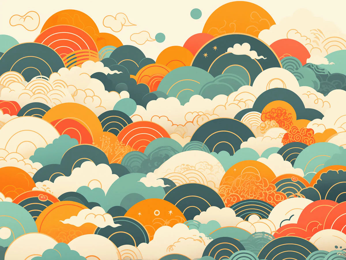 Cloudy Sunset Wallpaper in Living Room Various Colors (Orange, Green, Blue, etc.) of Sunset Mural Wallpaper - room preview 02