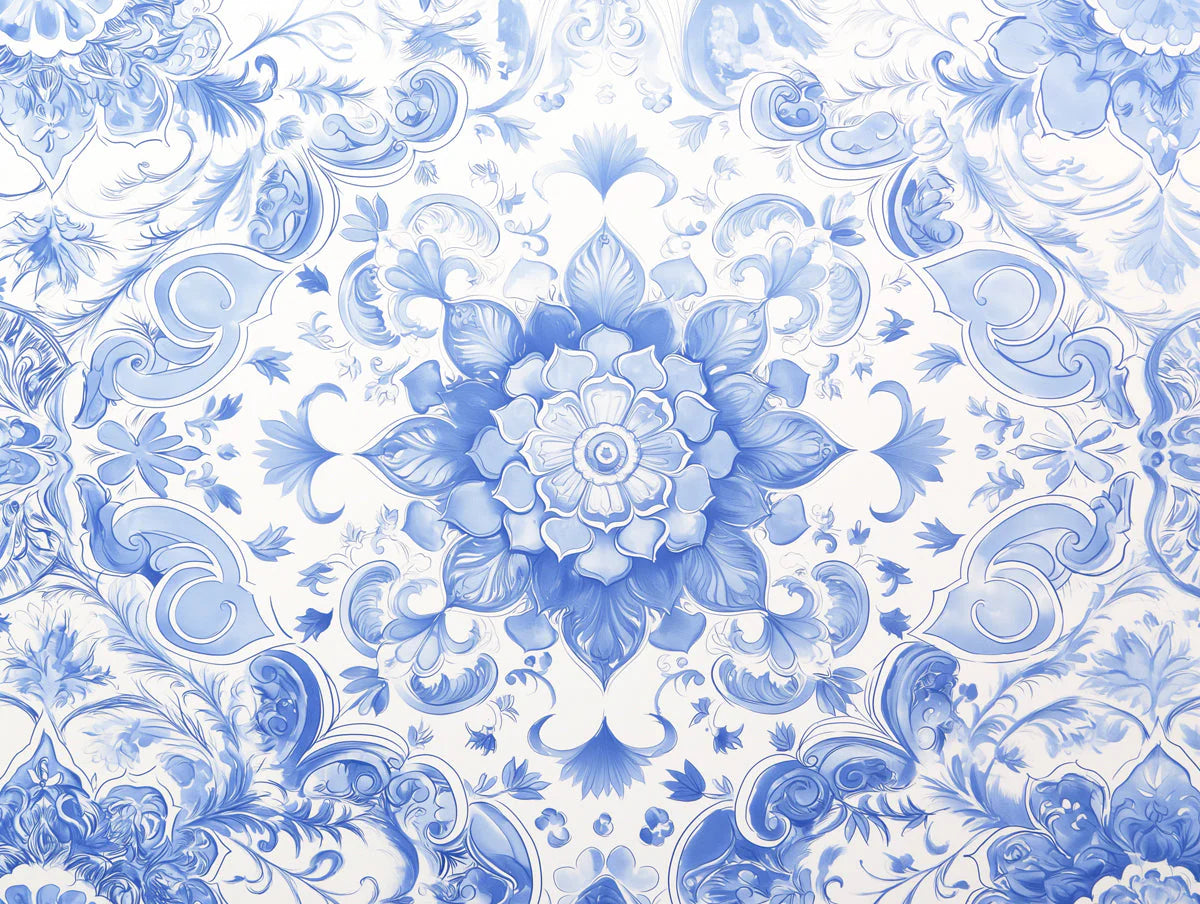 Blue Floral Pattern Wallpaper in Bedroom Various Colors (Blue, White, etc.) of Flowers Mural Wallpaper - room preview 02