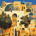Mediterranean Village Mural Wallpaper in Living Room Various Colors (Yellow, Blue, Green, etc.) Mural Wallpaper - room preview 02