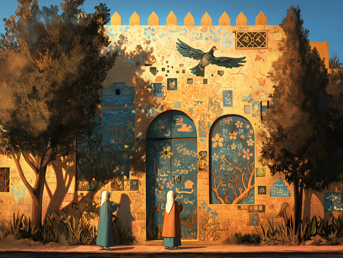 Mediterranean Village Mural Wallpaper for a commercial space Various Colors (Yellow, Blue, Green, etc.) Mural Wallpaper - room preview 02