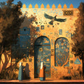 Mediterranean Village Mural Wallpaper for a commercial space Various Colors (Yellow, Blue, Green, etc.) Mural Wallpaper - room preview 02