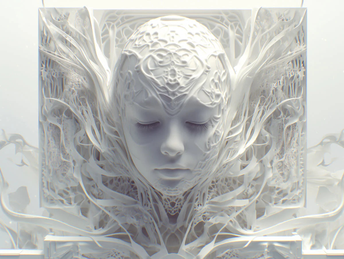 Ethereal Face Mural Wallpaper in Bedroom Various Colors (White, Gray, etc.) Ethereal Face Mural Wallpaper - room preview 02