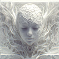 Ethereal Face Mural Wallpaper in Bedroom Various Colors (White, Gray, etc.) Ethereal Face Mural Wallpaper - room preview 02