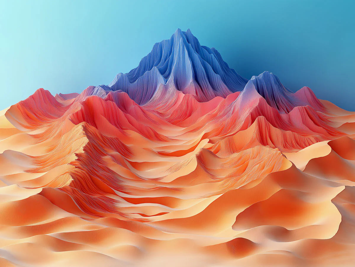 Vibrant Mountain Mural Wallpaper in Living Room Various Colors (Blue, Red, Orange, etc.) of Mountains Mural Wallpaper - room preview 02
