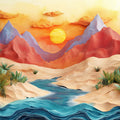 Desert Sunset Mural Wallpaper in Living Room Various Colors (Orange, Red, Blue, etc.) of Desert Sunset Mural Wallpaper - room preview 02