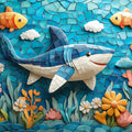 Mosaic Shark and Fish Mural Wallpaper in Bedroom Various Colors (Blue, Orange, etc.) of Shark and Fish Mural Wallpaper - room preview 02